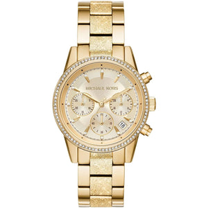 Michael Kors MK6597 Ritz Women’s Gold Dial Gold Stainless Steel Chronograph Watch - Luxury Hub Store