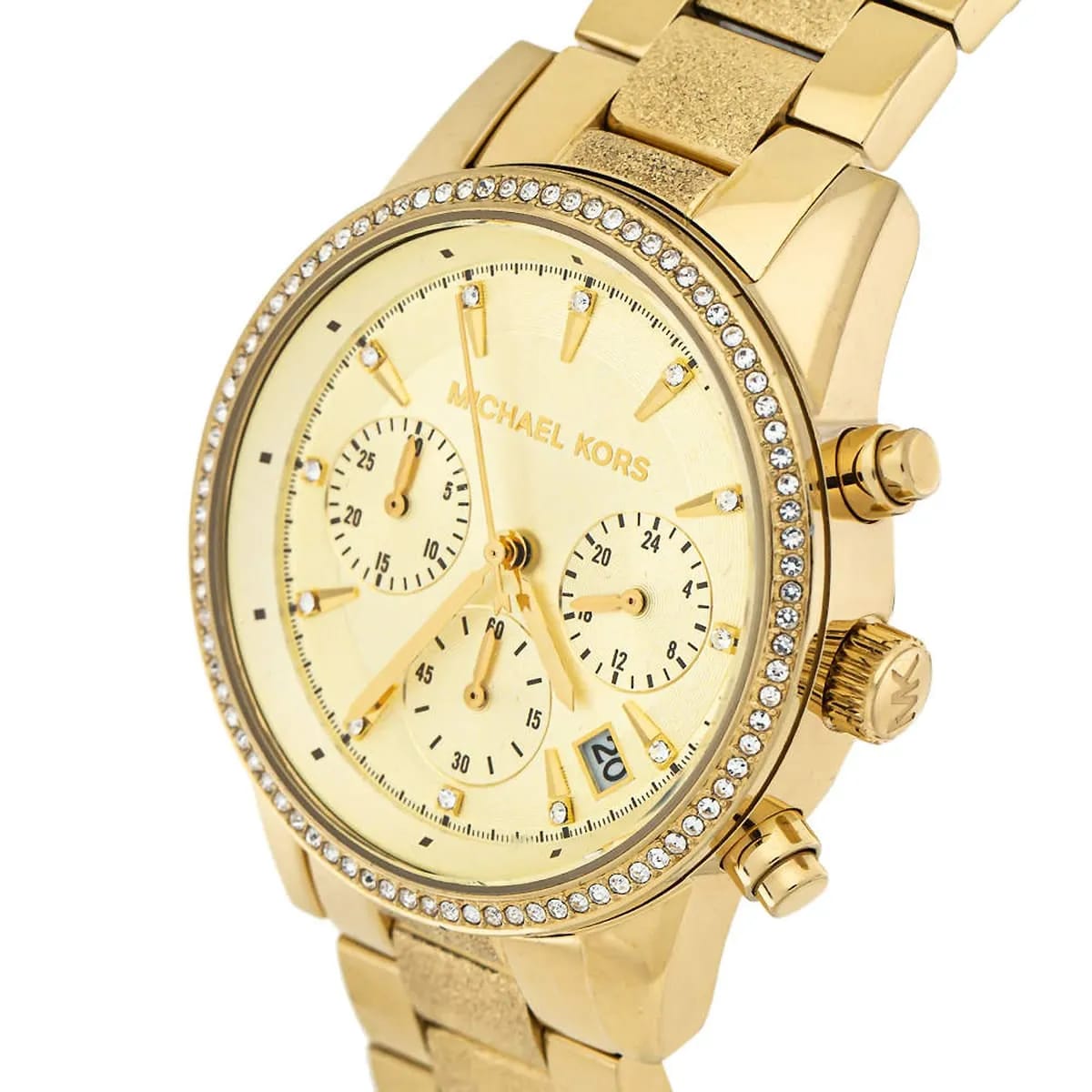 Michael Kors MK6597 Ritz Women’s Gold Dial Gold Stainless Steel Chronograph Watch - Luxury Hub Store