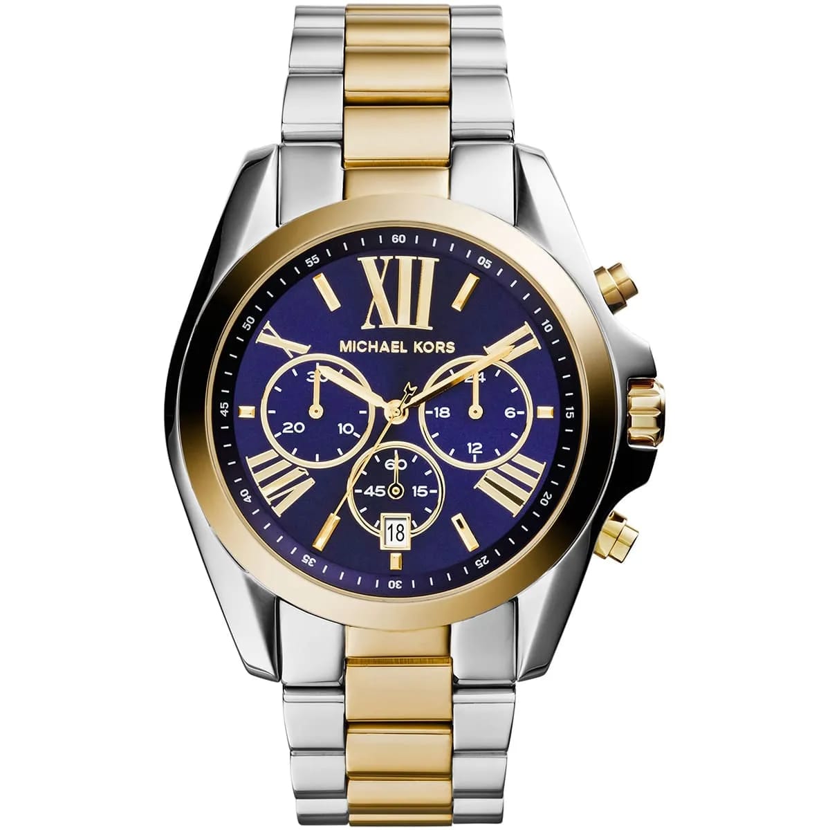 Michael Kors MK5976 Bradshaw Women’s Navy Dial Two-Tone Stainless Steel Chronograph Watch - Luxury Hub Store