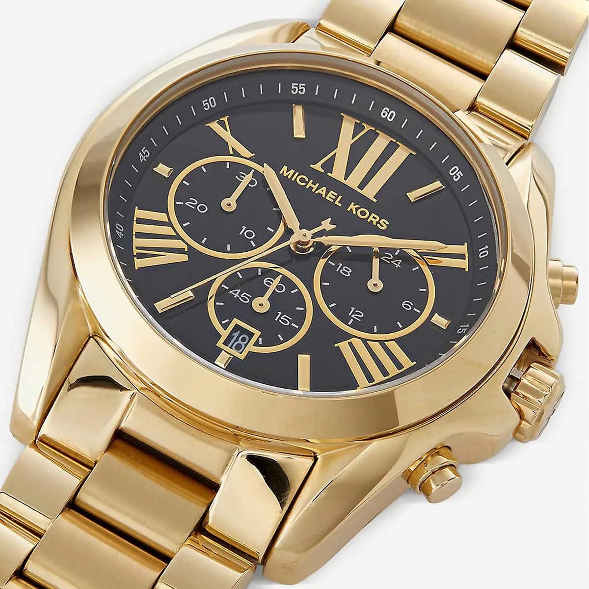 Michael Kors MK5739 Bradshaw Women’s Black Dial Gold Stainless Steel Chronograph Watch - Luxury Hub Store