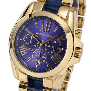 Michael Kors MK6268 Bradshaw Women’s Navy Blue Dial Gold Stainless Steel Chronograph Watch - Luxury Hub Store