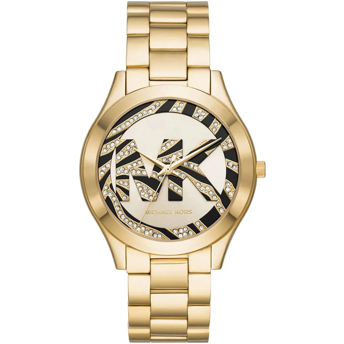 Michael Kors MK4561 Slim Runway Women’s Gold Crystal Logo Dial Stainless Steel Watch - Luxury Hub Store