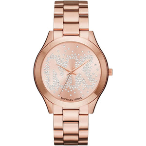 Michael Kors MK3591 Slim Runway Women’s Rose Gold Crystal Dial Stainless Steel Watch - Luxury Hub Store