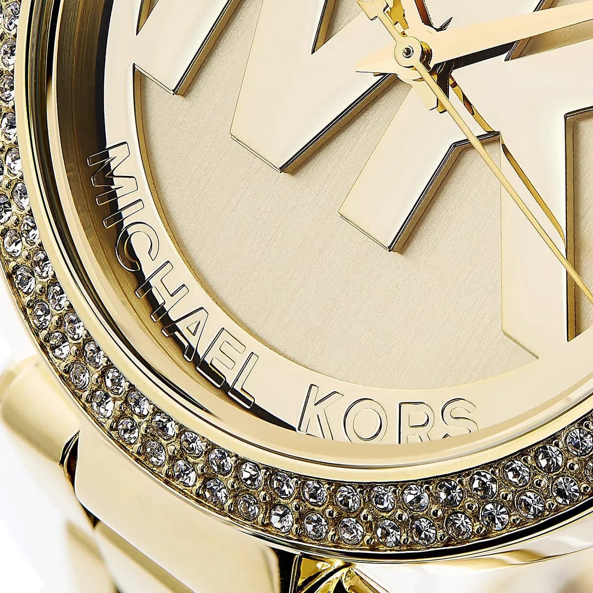 Michael Kors MK5784 Parker Women’s Gold Crystal Bezel MK Logo Dial Stainless Steel Watch - Luxury Hub Store