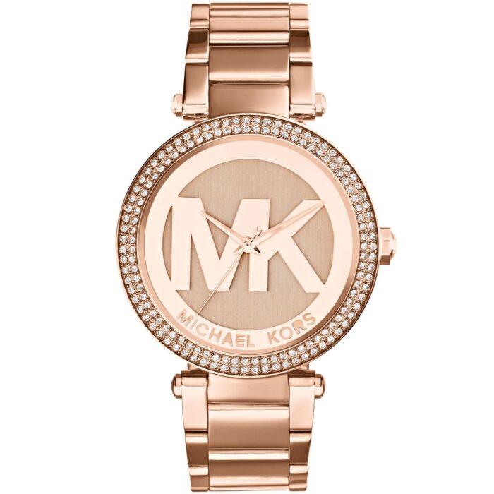 Michael Kors MK5865 Women’s Rose Gold Dial Rose Gold Stainless Steel Crystal MK Logo Watch - Luxury Hub Store