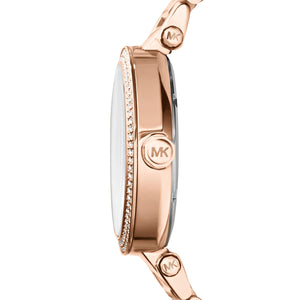 Michael Kors MK5865 Women’s Rose Gold Dial Rose Gold Stainless Steel Crystal MK Logo Watch - Luxury Hub Store