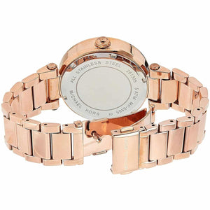 Michael Kors MK5865 Women’s Rose Gold Dial Rose Gold Stainless Steel Crystal MK Logo Watch - Luxury Hub Store