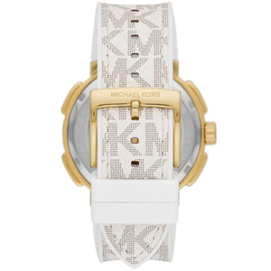 Michael Kors MK7221 Women’s White Dial White Logo Strap Gold-Tone Multi-Function Watch - Luxury Hub Store