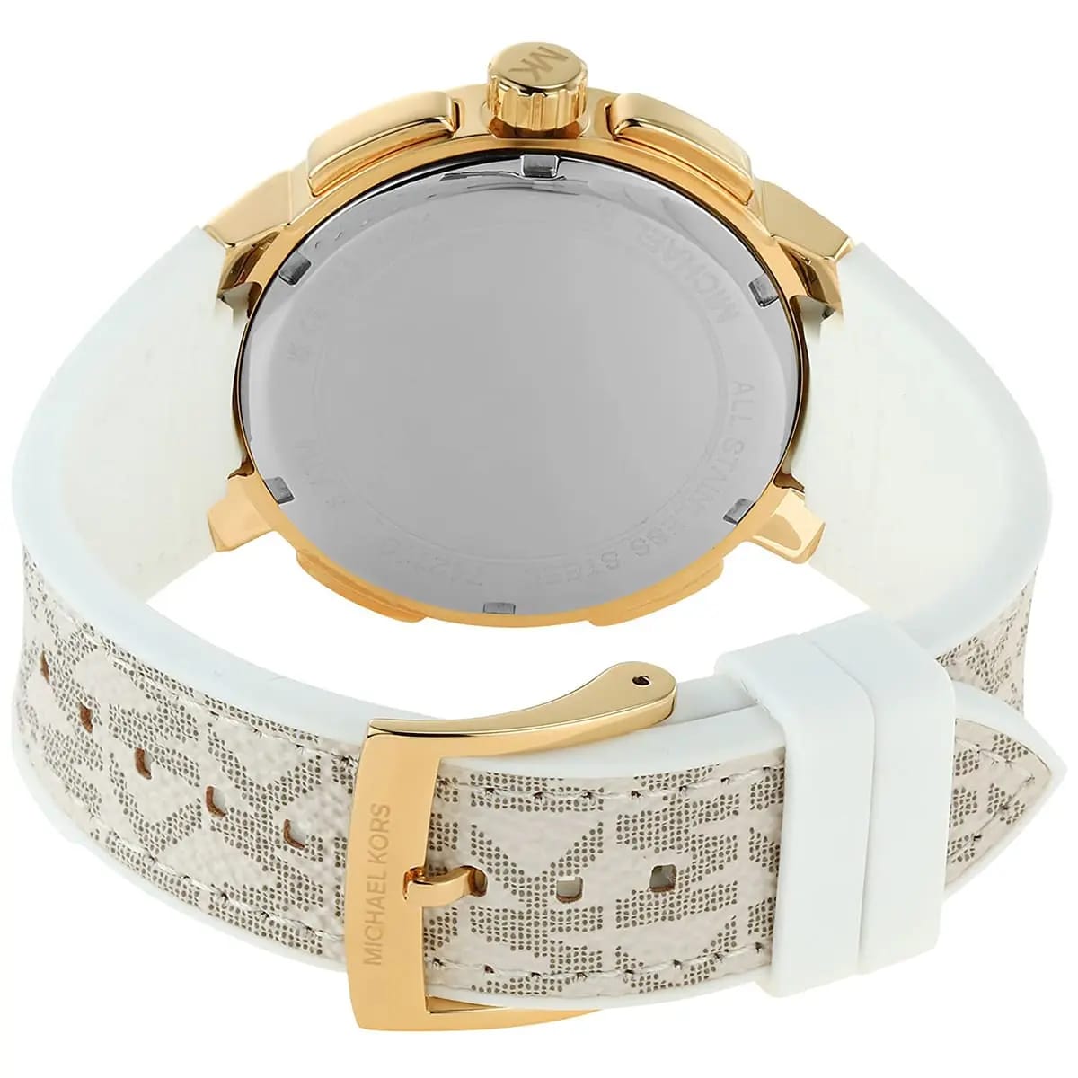 Michael Kors MK7221 Women’s White Dial White Logo Strap Gold-Tone Multi-Function Watch - Luxury Hub Store