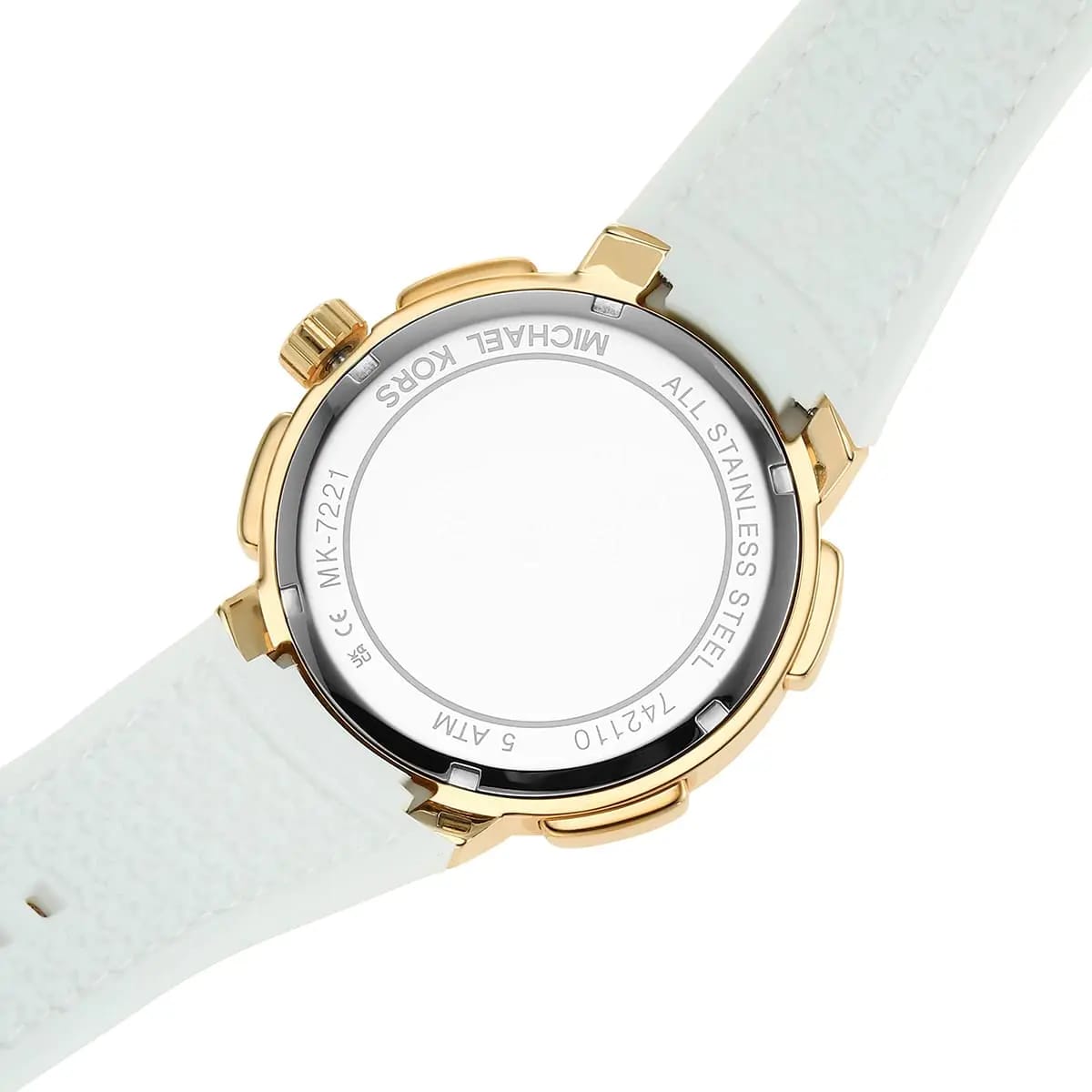 Michael Kors MK7221 Women’s White Dial White Logo Strap Gold-Tone Multi-Function Watch - Luxury Hub Store