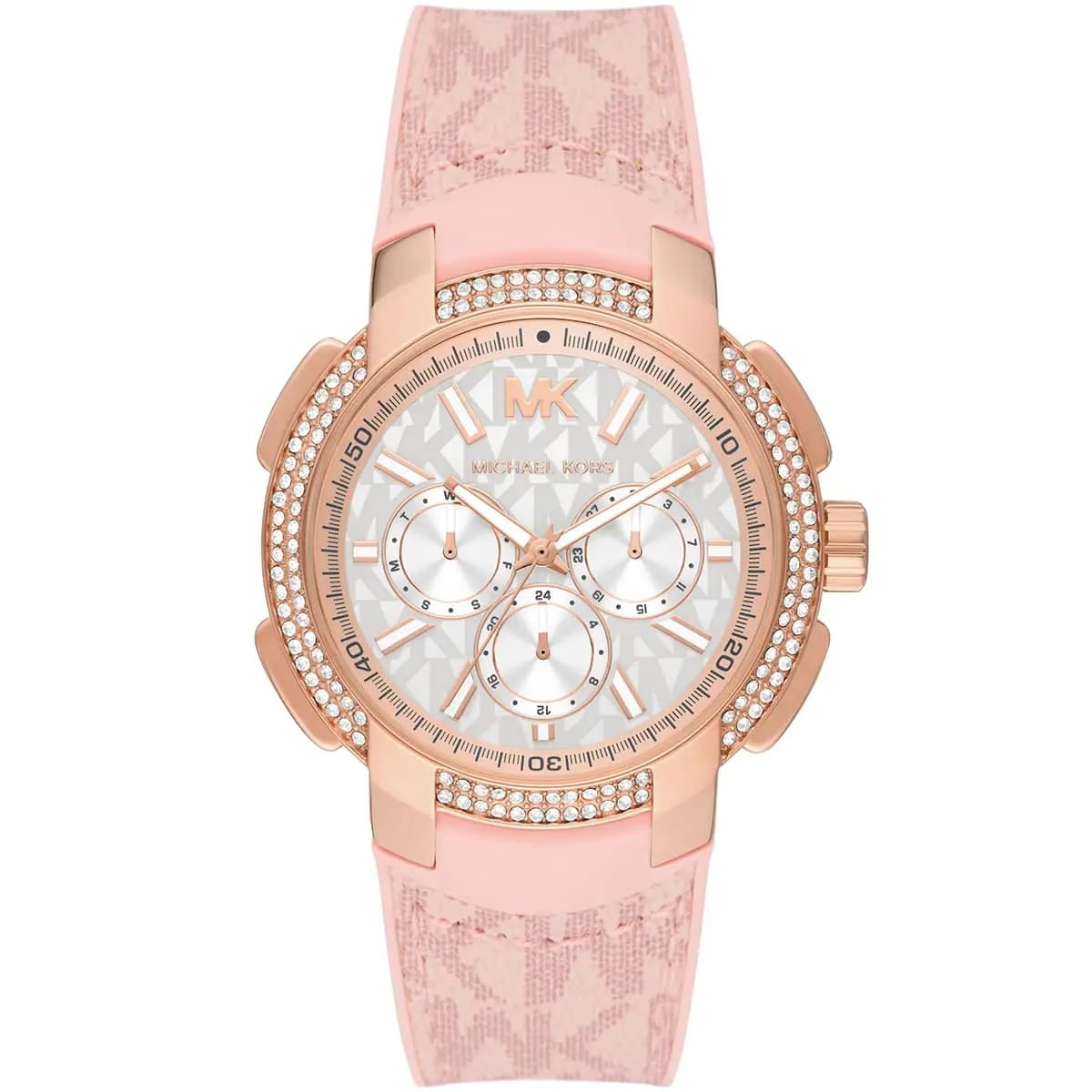Michael Kors MK7222 Women’s White Dial Pink Logo Strap Rose Gold Multi-Function Watch - Luxury Hub Store