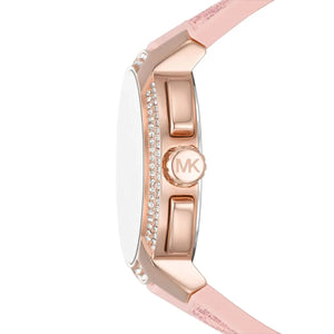 Michael Kors MK7222 Women’s White Dial Pink Logo Strap Rose Gold Multi-Function Watch - Luxury Hub Store