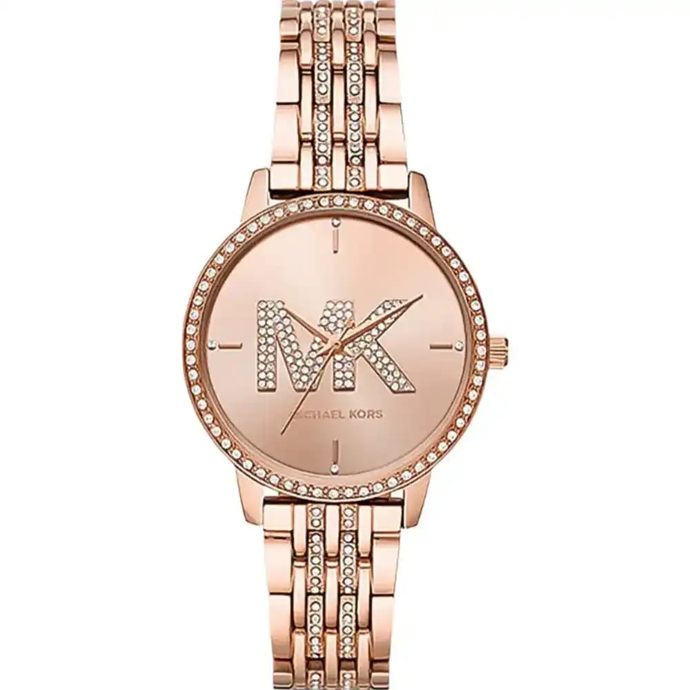 Michael Kors MK4372 Women’s Rose Gold Dial Rose Gold Stainless Steel Crystal MK Logo Watch - Luxury Hub Store