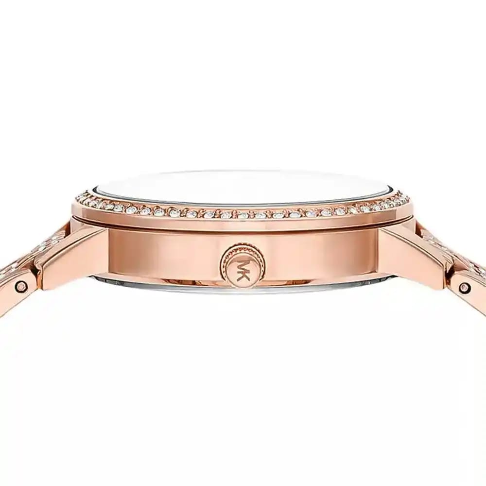 Michael Kors MK4372 Women’s Rose Gold Dial Rose Gold Stainless Steel Crystal MK Logo Watch - Luxury Hub Store