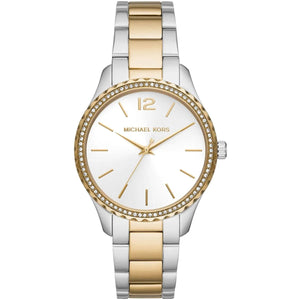 Michael Kors MK6899 Women’s Silver Dial Two-Tone Stainless Steel Crystal Bezel Watch - Luxury Hub Store