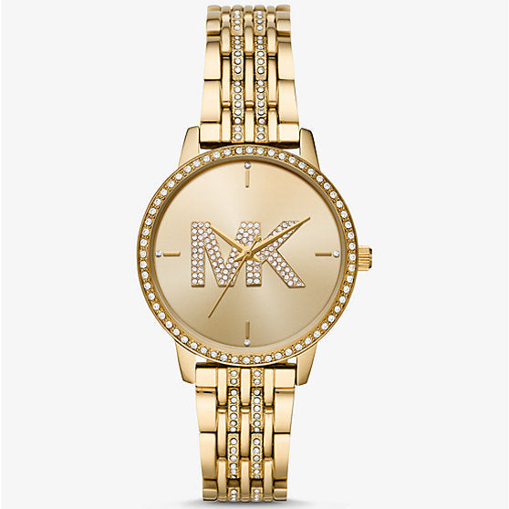 Michael Kors MK4371 Women’s Gold Dial Gold Stainless Steel Crystal MK Logo Watch - Luxury Hub Store