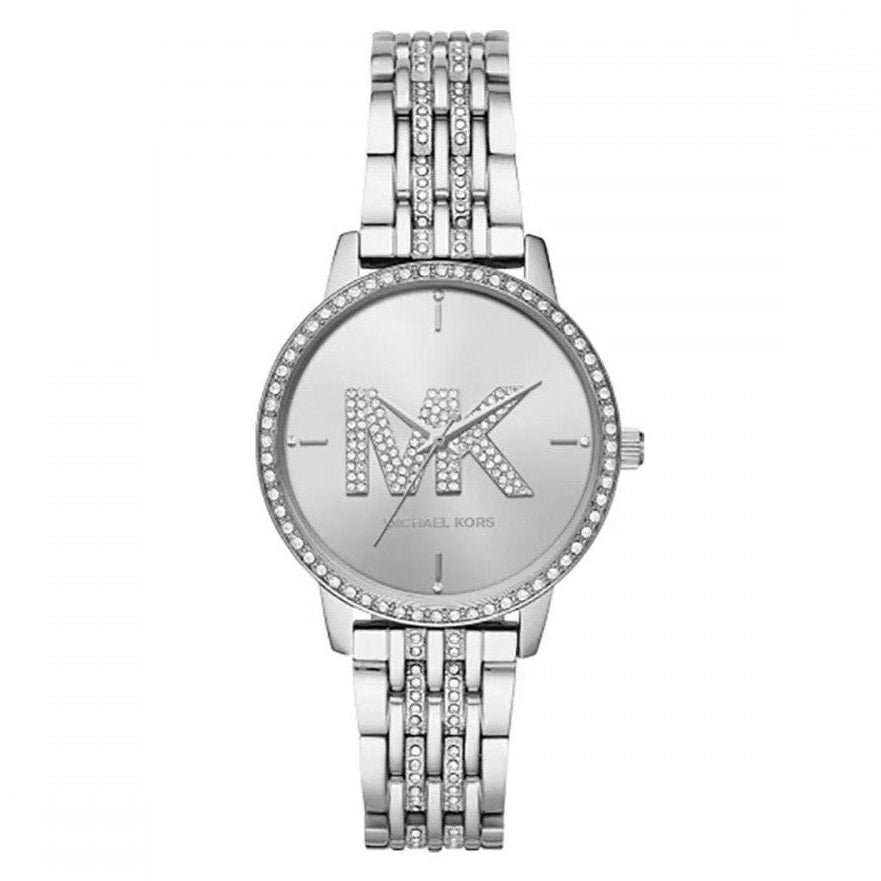 Michael Kors MK4370 Women’s Silver Dial Silver Stainless Steel Crystal MK Logo Watch - Luxury Hub Store