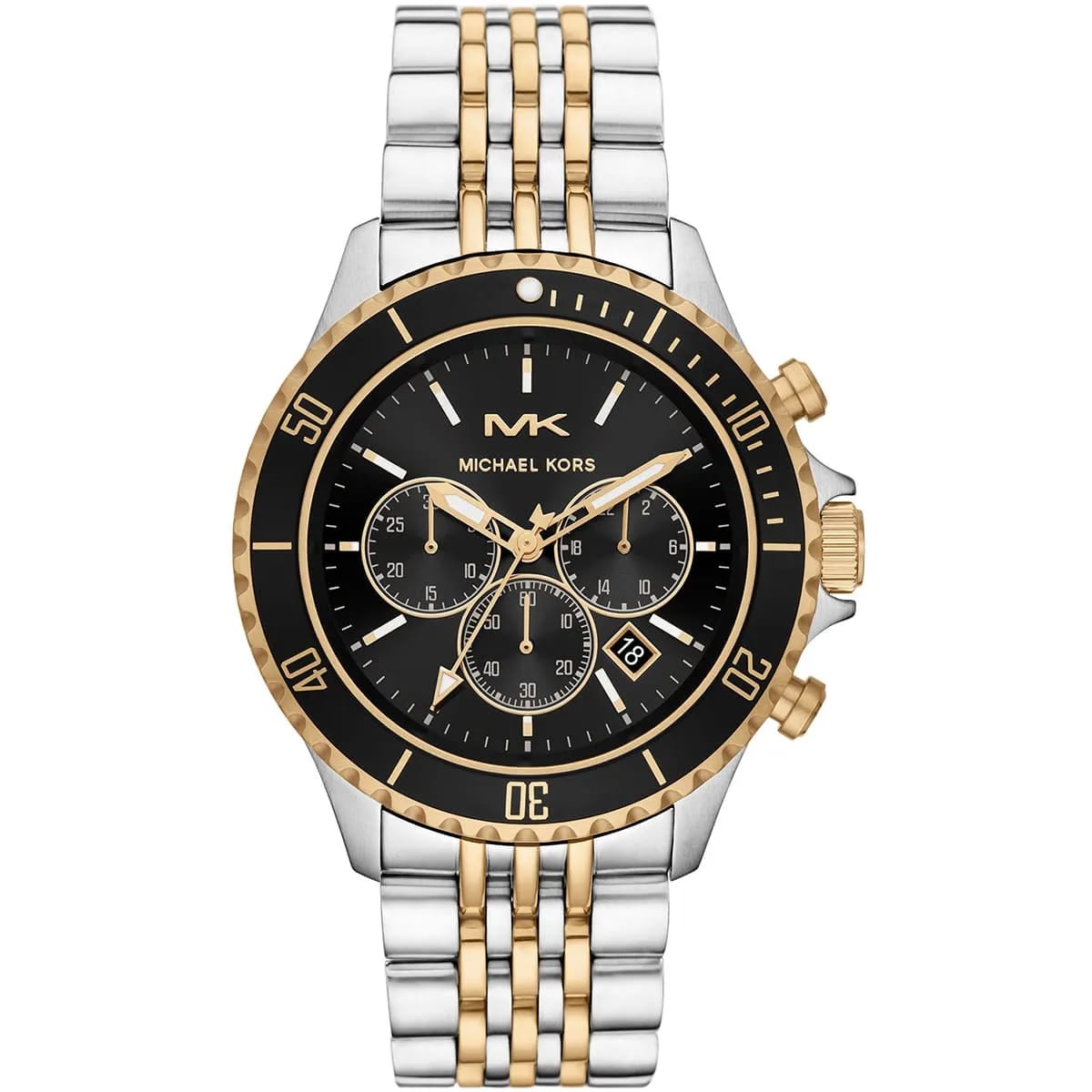 Michael Kors MK8872 Men’s Black Dial Two-Tone Stainless Steel Chronograph Watch - Luxury Hub Store