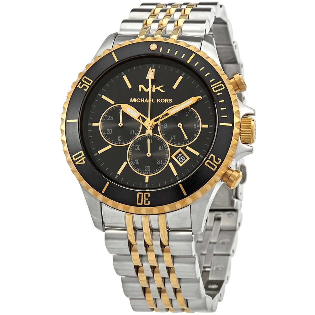 Michael Kors MK8872 Men’s Black Dial Two-Tone Stainless Steel Chronograph Watch - Luxury Hub Store