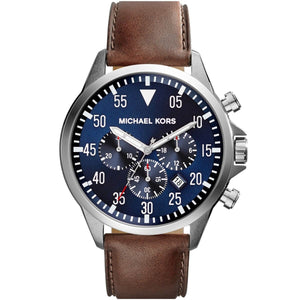 Michael Kors MK8362 Men’s Blue Dial Brown Leather Strap Gage Chronograph Watch - Luxury Hub Store