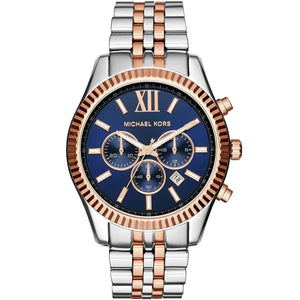 Michael Kors MK8412 Men’s Blue Dial Two-Tone Stainless Steel Lexington Chronograph Watch - Luxury Hub Store