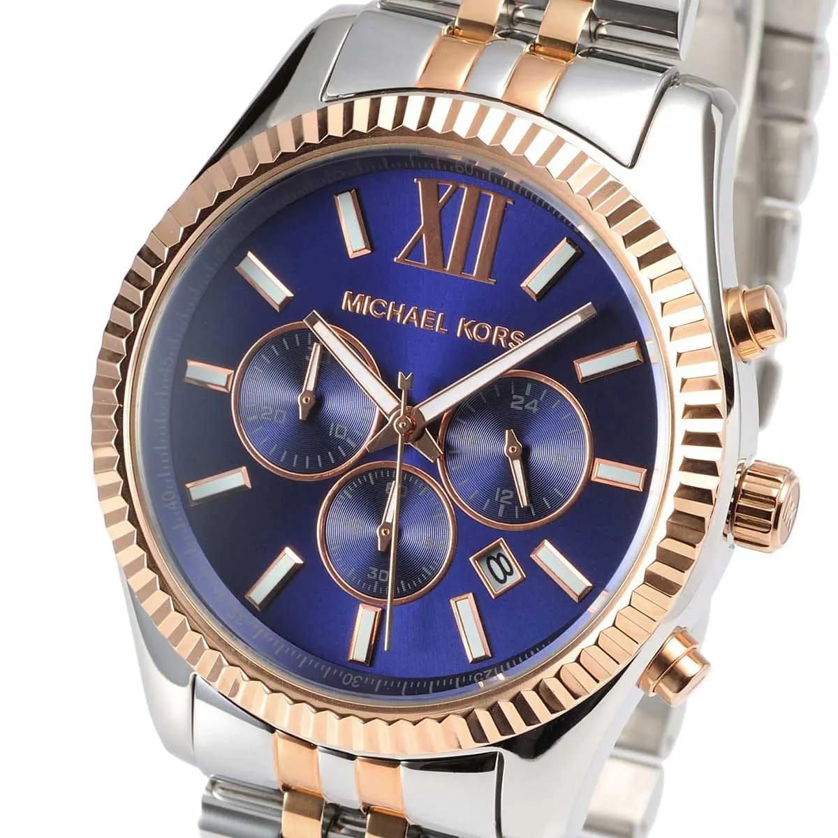 Michael Kors MK8412 Men’s Blue Dial Two-Tone Stainless Steel Lexington Chronograph Watch - Luxury Hub Store