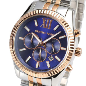 Michael Kors MK8412 Men’s Blue Dial Two-Tone Stainless Steel Lexington Chronograph Watch - Luxury Hub Store