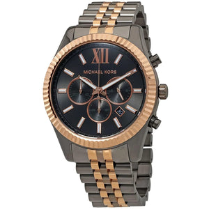 Michael Kors MK8561 Men’s Grey Dial Two-Tone Black Rose Gold Stainless Steel Lexington Chronograph Watch - Luxury Hub Store