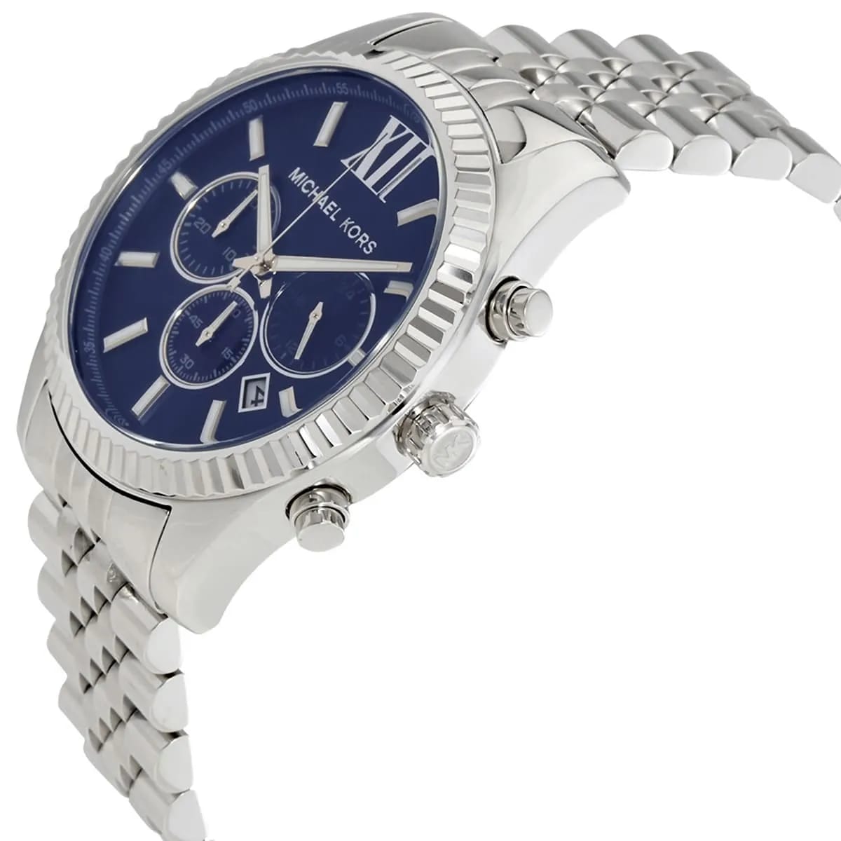Michael Kors MK8280 Men’s Blue Dial Silver Stainless Steel Lexington Chronograph Watch - Luxury Hub Store