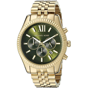 Michael Kors MK8446 Men’s Green Dial Gold Stainless Steel Lexington Chronograph Watch - Luxury Hub Store