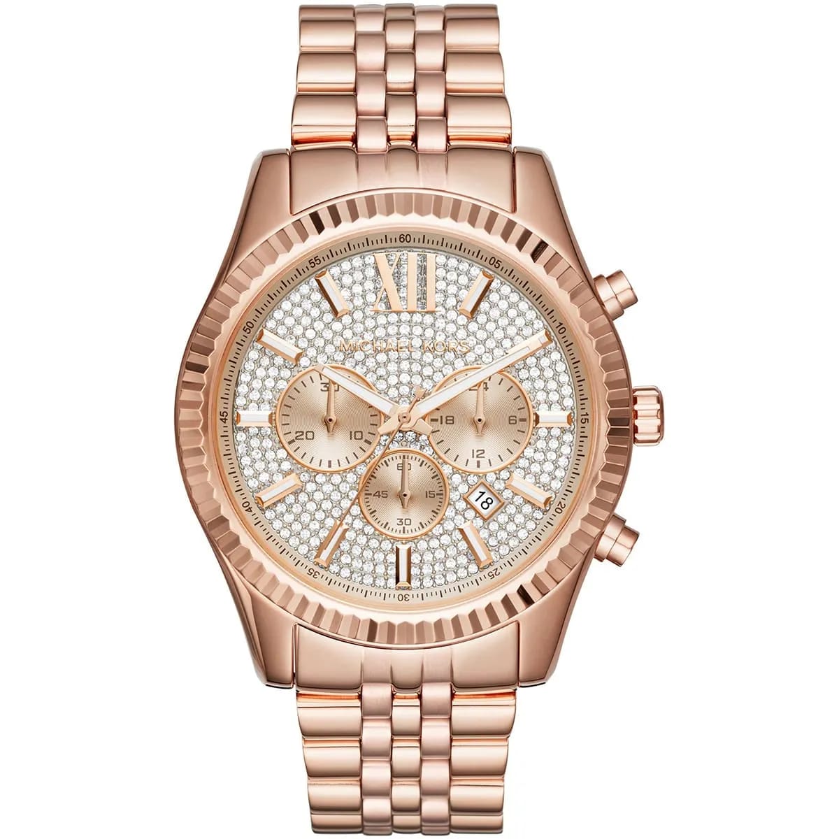 Michael Kors MK8580 Men’s Crystal Dial Rose Gold Stainless Steel Lexington Chronograph Watch - Luxury Hub Store