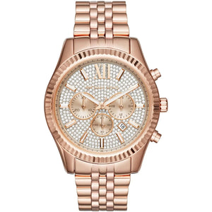 Michael Kors MK8580 Men’s Crystal Dial Rose Gold Stainless Steel Lexington Chronograph Watch - Luxury Hub Store