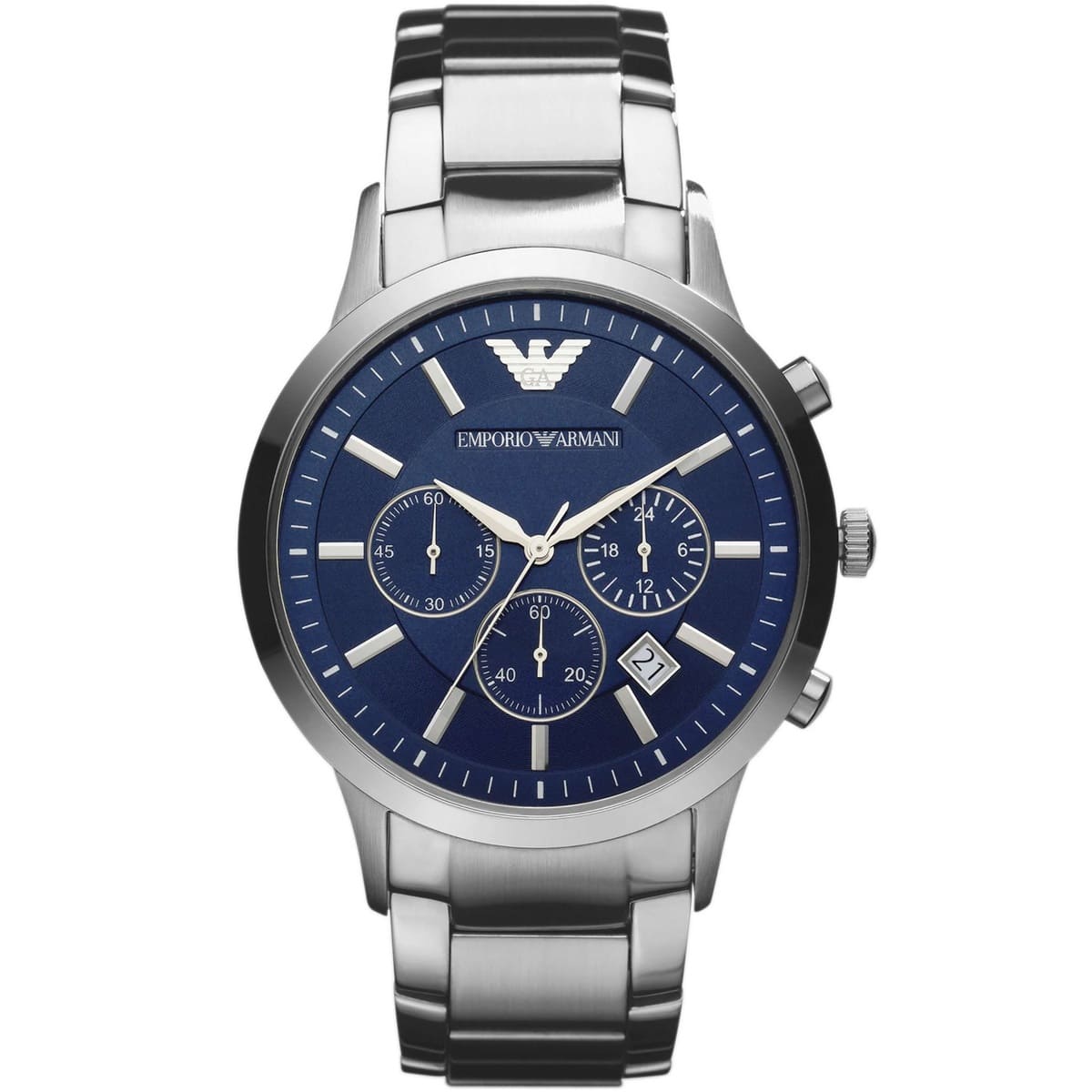Emporio Armani AR2448 Men’s Blue Dial Stainless Steel Renato Chronograph Watch - Luxury Hub Store