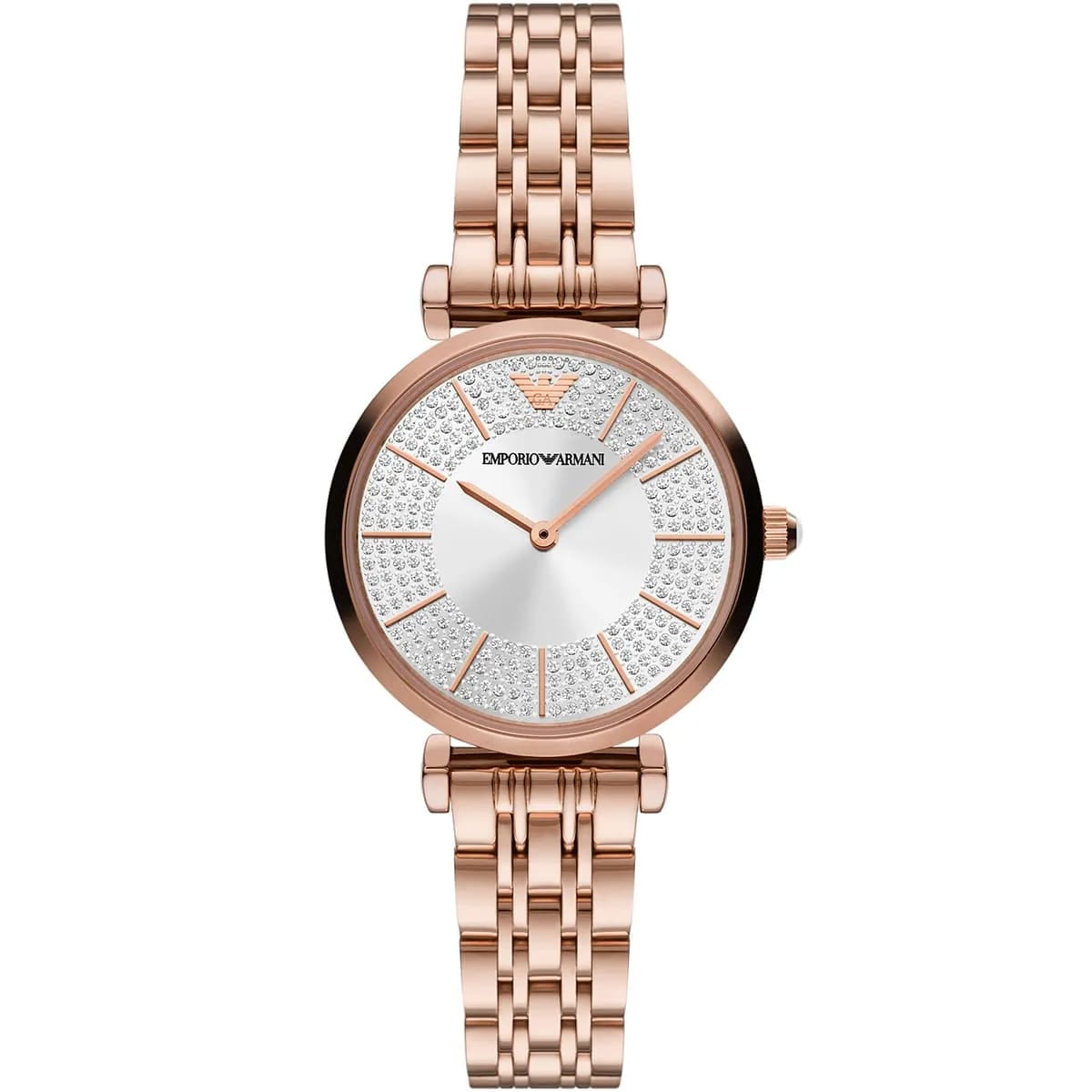 Emporio Armani AR11446 Women’s Silver Crystal Dial Rose Gold Gianni T-Bar Watch - Luxury Hub Store