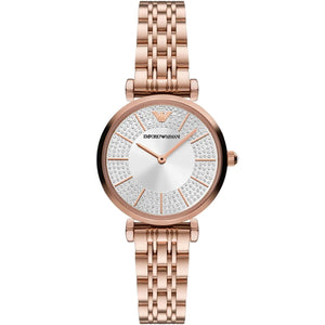 Emporio Armani AR11446 Women’s Silver Crystal Dial Rose Gold Gianni T-Bar Watch - Luxury Hub Store