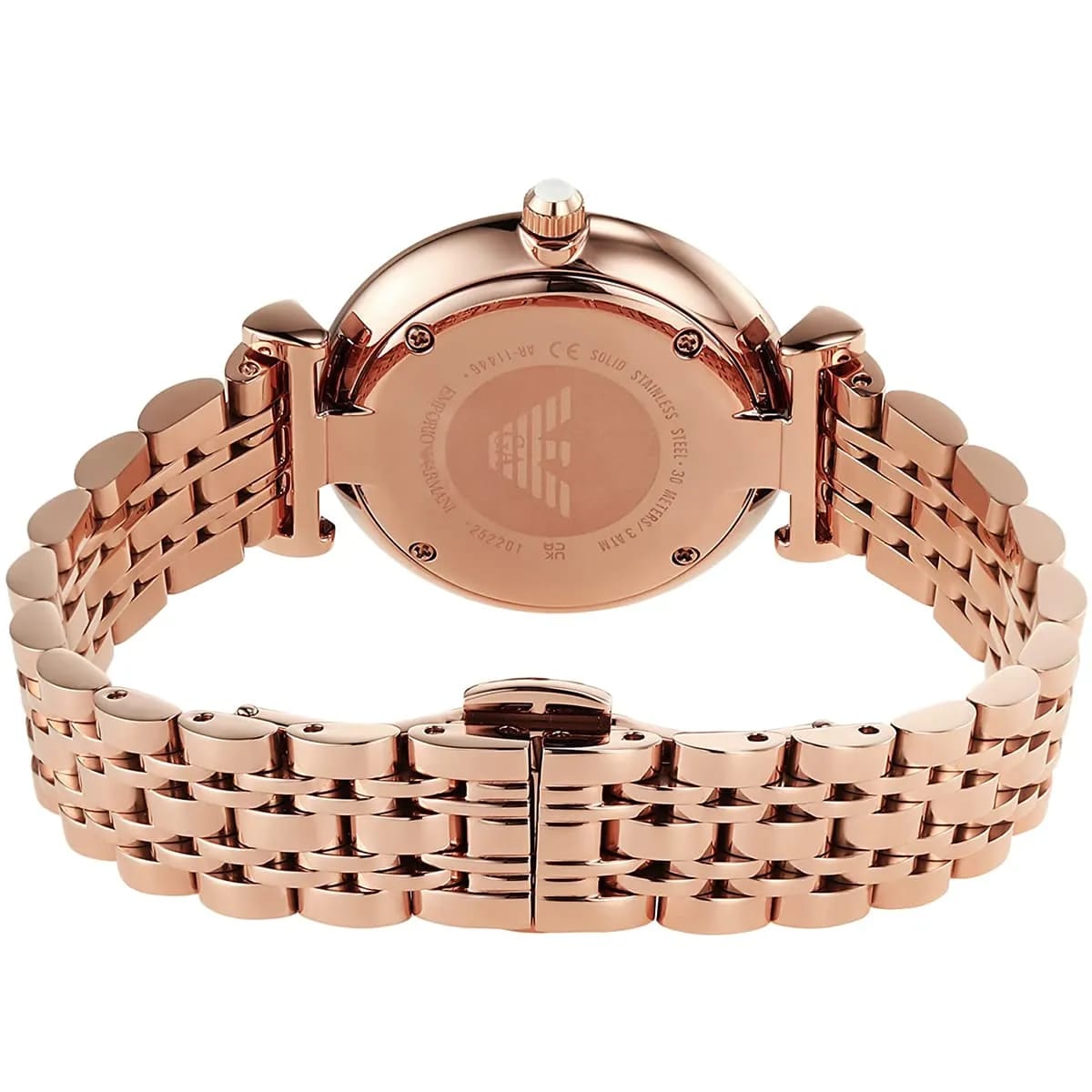Emporio Armani AR11446 Women’s Silver Crystal Dial Rose Gold Gianni T-Bar Watch - Luxury Hub Store
