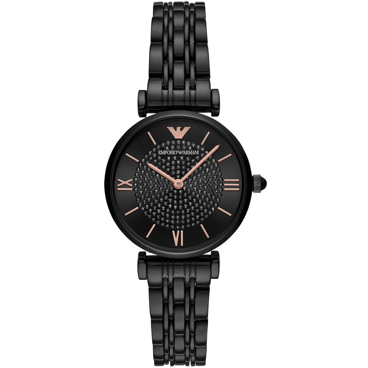 Emporio Armani AR11245 Women’s Black Dial Rose Gold Gianni T-Bar Watch - Luxury Hub Store