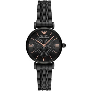 Emporio Armani AR11245 Women’s Black Dial Rose Gold Gianni T-Bar Watch - Luxury Hub Store