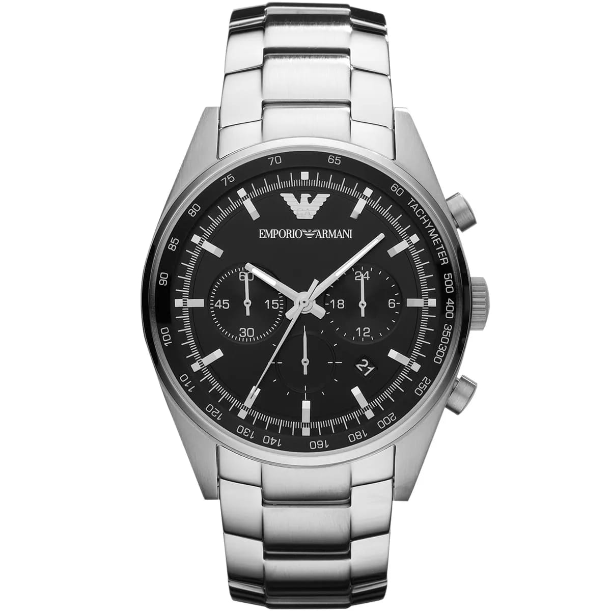 Emporio Armani AR5980 Men’s Black Dial Stainless Steel Tazio Large Chronograph Watch - Luxury Hub Store