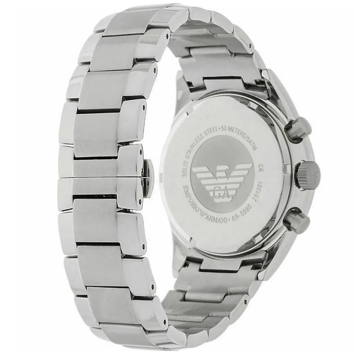 Emporio Armani AR5980 Men’s Black Dial Stainless Steel Tazio Large Chronograph Watch - Luxury Hub Store
