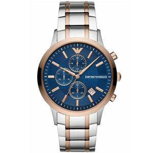 Emporio Armani AR80025 Men’s Blue Dial Two-Tone Stainless Steel Renato Chronograph Watch - Luxury Hub Store