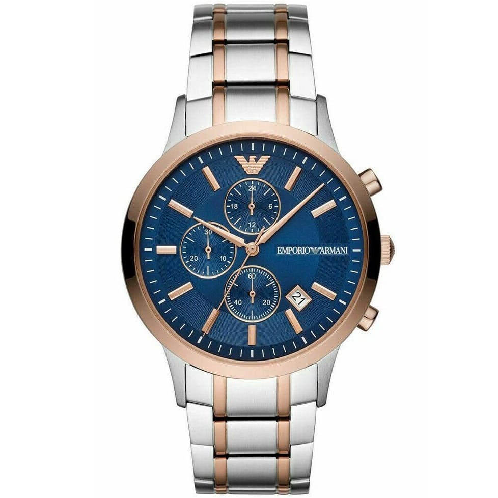 Emporio Armani AR80025 Men’s Blue Dial Two-Tone Stainless Steel Renato Chronograph Watch - Luxury Hub Store