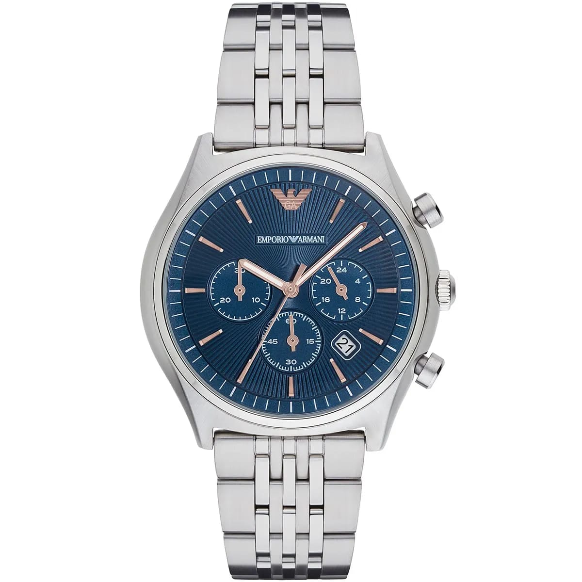 Emporio Armani AR1974 Men’s Blue Dial Stainless Steel Zeta Chronograph Watch - Luxury Hub Store
