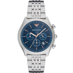 Emporio Armani AR1974 Men’s Blue Dial Stainless Steel Zeta Chronograph Watch - Luxury Hub Store