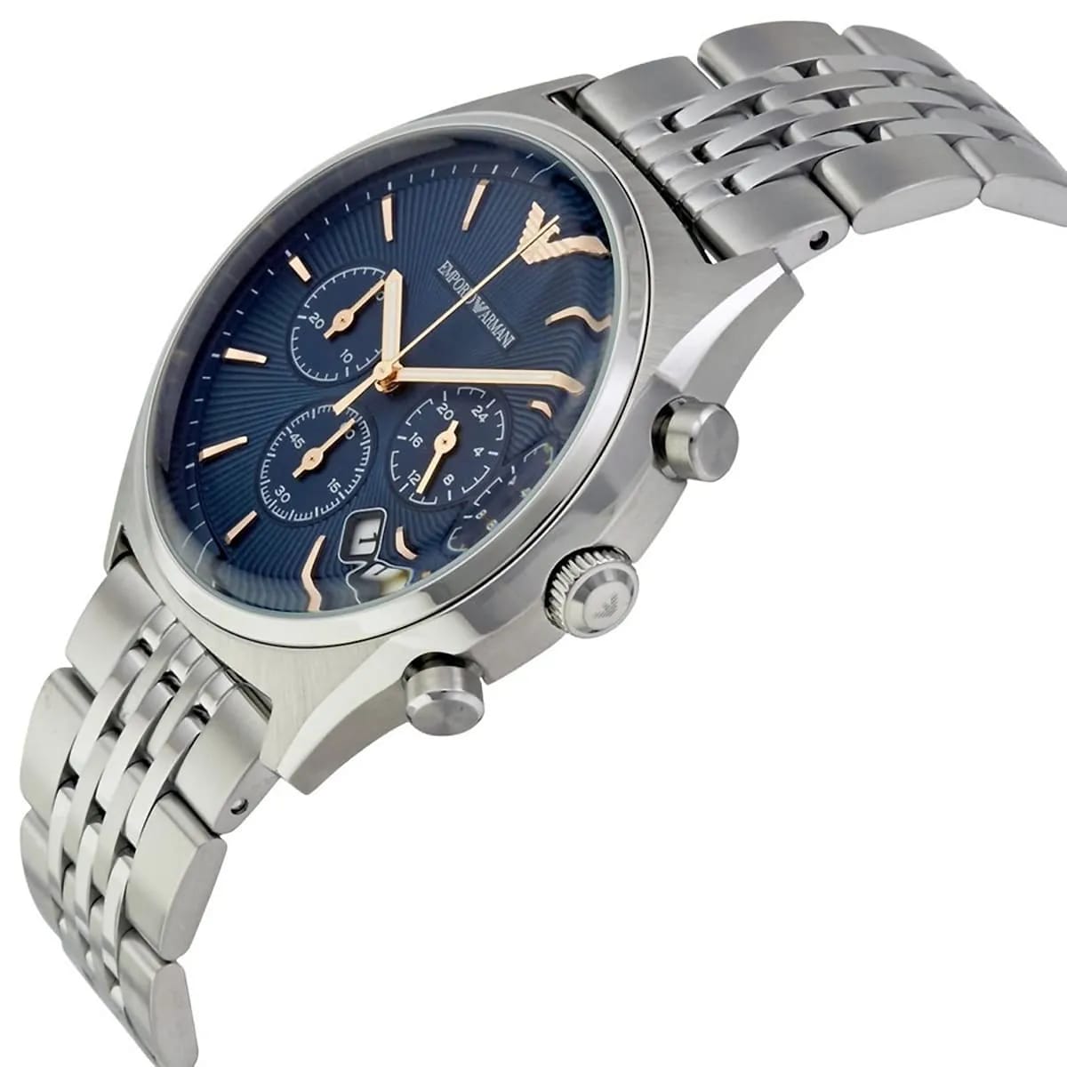 Emporio Armani AR1974 Men’s Blue Dial Stainless Steel Zeta Chronograph Watch - Luxury Hub Store
