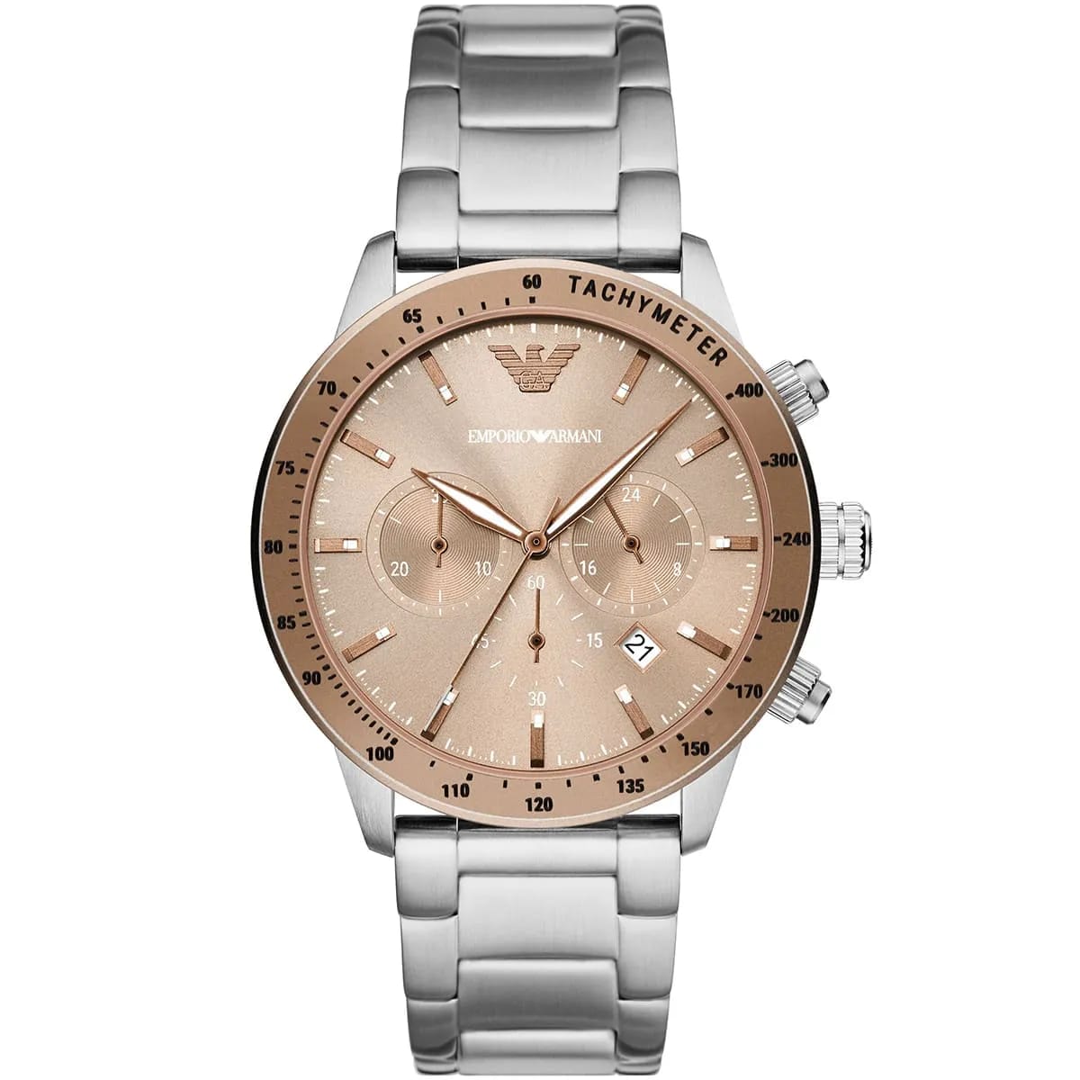Emporio Armani AR11352 Men’s Champagne Dial Stainless Steel Mario Chronograph Watch - Luxury Hub Store