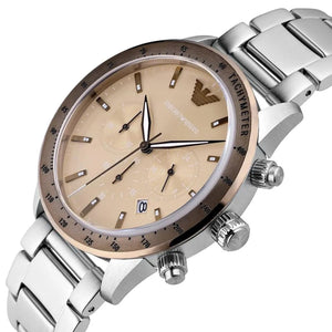 Emporio Armani AR11352 Men’s Champagne Dial Stainless Steel Mario Chronograph Watch - Luxury Hub Store