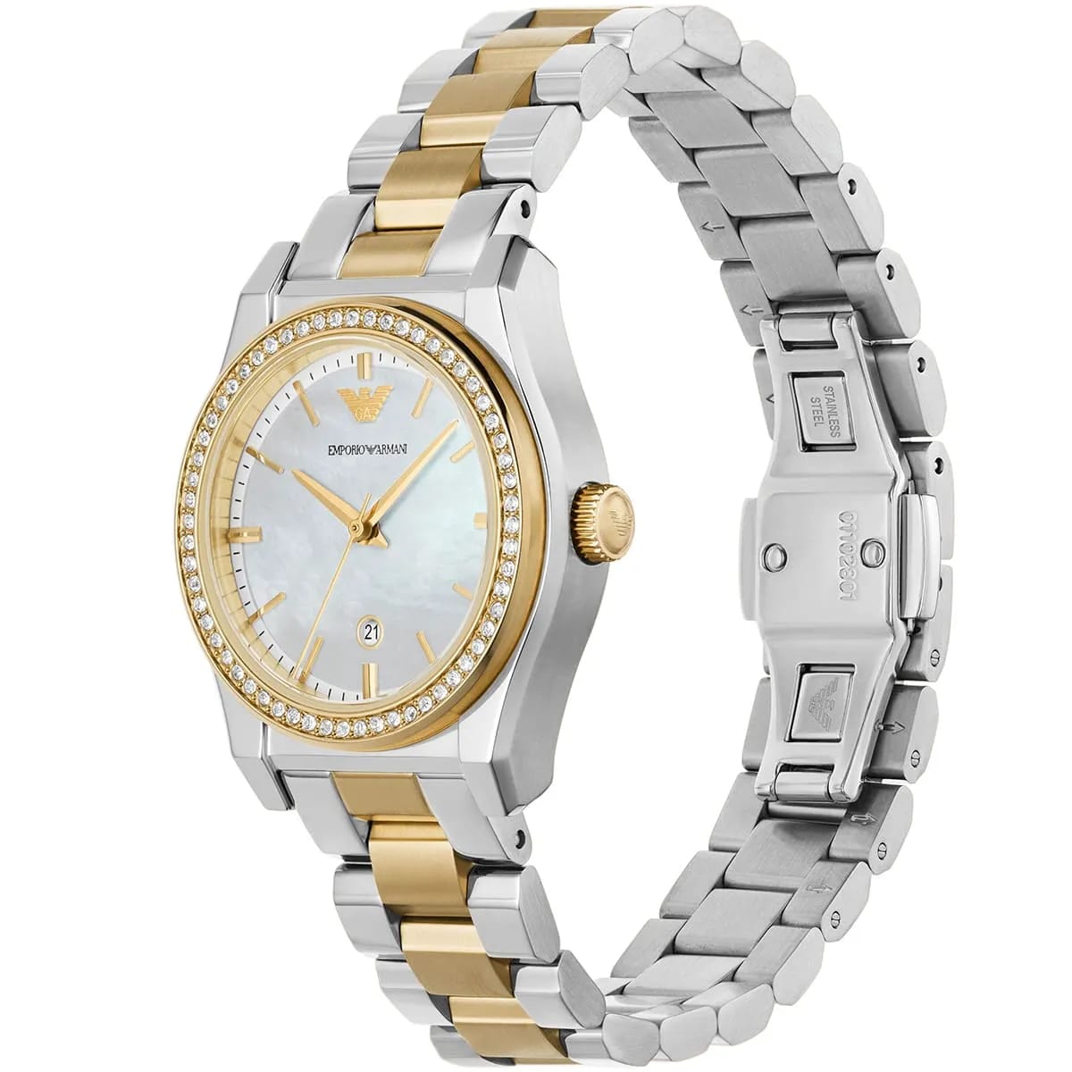 Emporio Armani AR11559 Women’s Mother of Pearl Dial Two-Tone Stainless Steel Federica Watch - Luxury Hub Store