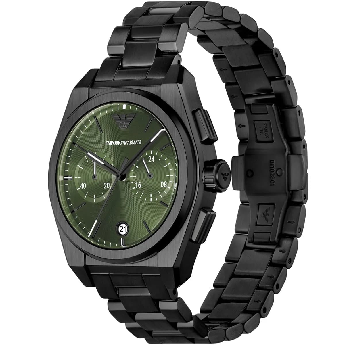 Emporio Armani AR11562 Men’s Green Dial Black Stainless Steel Federico Chronograph Watch - Luxury Hub Store