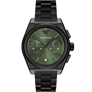 Emporio Armani AR11562 Men’s Green Dial Black Stainless Steel Federico Chronograph Watch - Luxury Hub Store